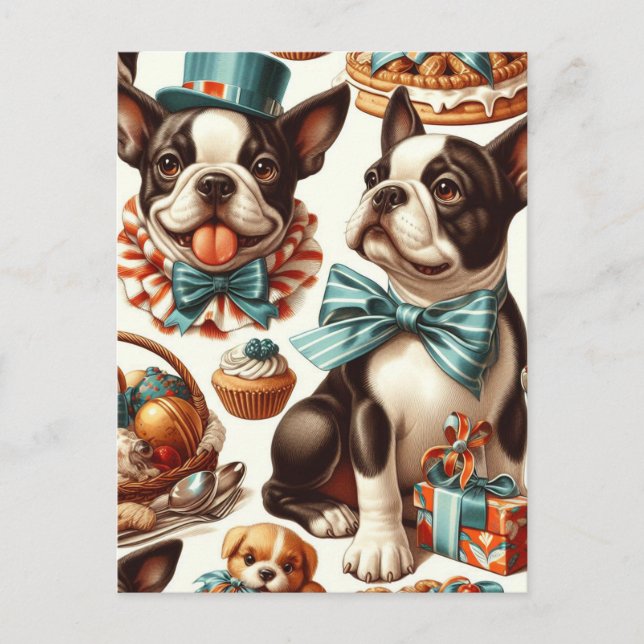 Carte Postale Illustration Retro Cute Boston Terrier (Devant)
