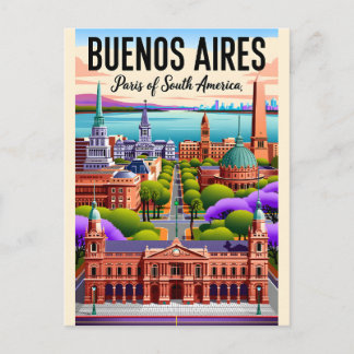 Carte Postale Illustration Rétro de Buenos Aires Argentine Vinta