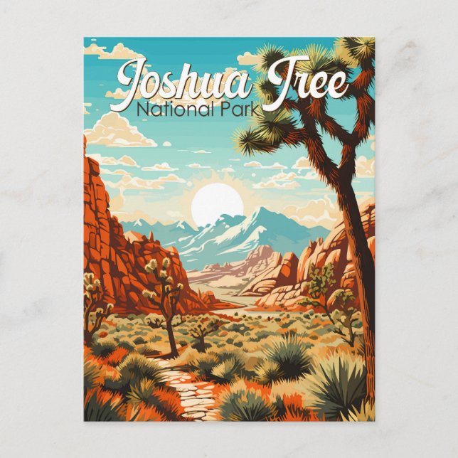 Carte Postale Illustration rétro du parc national de Joshua Tree (Devant)