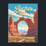 Carte Postale Illustration rétro du parc national des Arches<br><div class="desc">Conception de l'œuvre vectorielle des Arches. Le parc se trouve au nord de Moab dans l'État de l'Utah. Bordé par le fleuve Colorado au sud-est,  il est connu comme le site de plus de 2 000 arches naturelles en grès.</div>