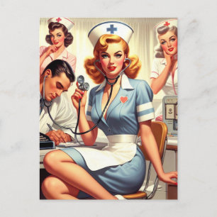 Carte Postale Illustration Retro Nurse