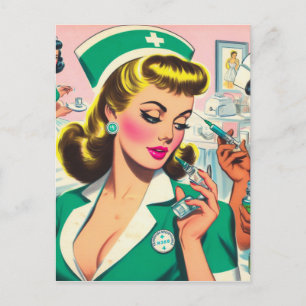Carte Postale Illustration Retro Nurse Girl