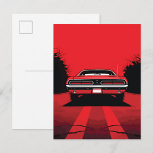 Carte Postale Illustration rétro pop art d'une muscle car rouge