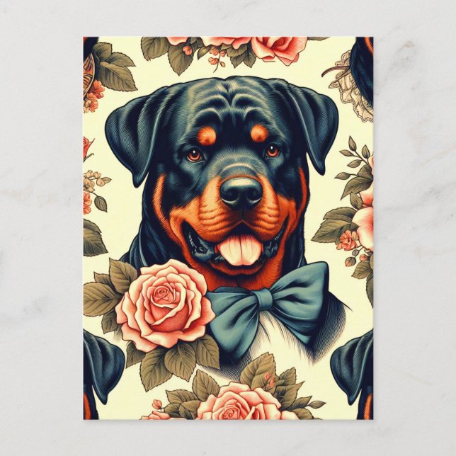 Carte Postale Illustration Retro Rottweiler (Devant)