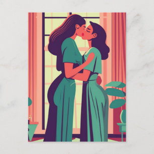 Carte Postale Illustration rétrospective d'un couple lesbien