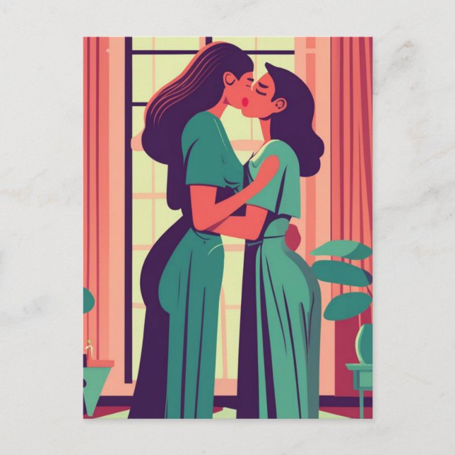 Carte Postale Illustration rétrospective d'un couple lesbien (Devant)