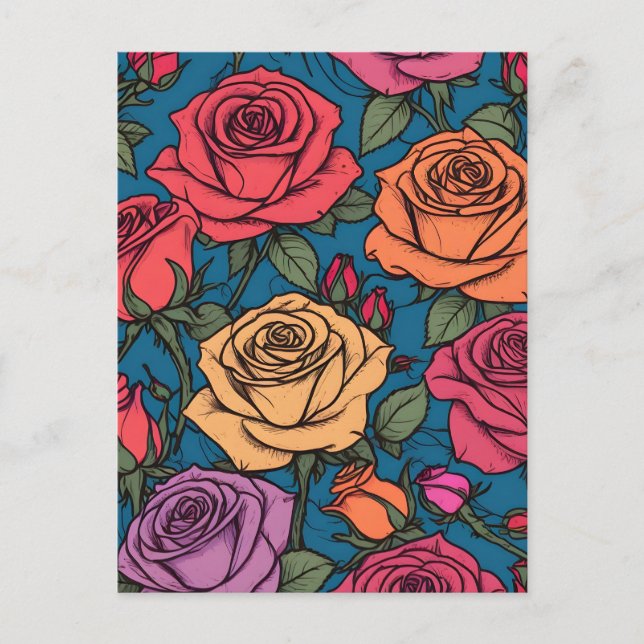 Carte Postale Illustration rose colorée (Devant)