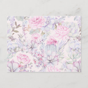 Carte Postale Illustration rose florale Succulent Motif d'été