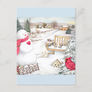Carte Postale Illustration Snowmen Winter Wonderland