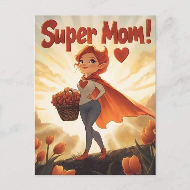 Carte Postale Illustration Super Mom (Devant)