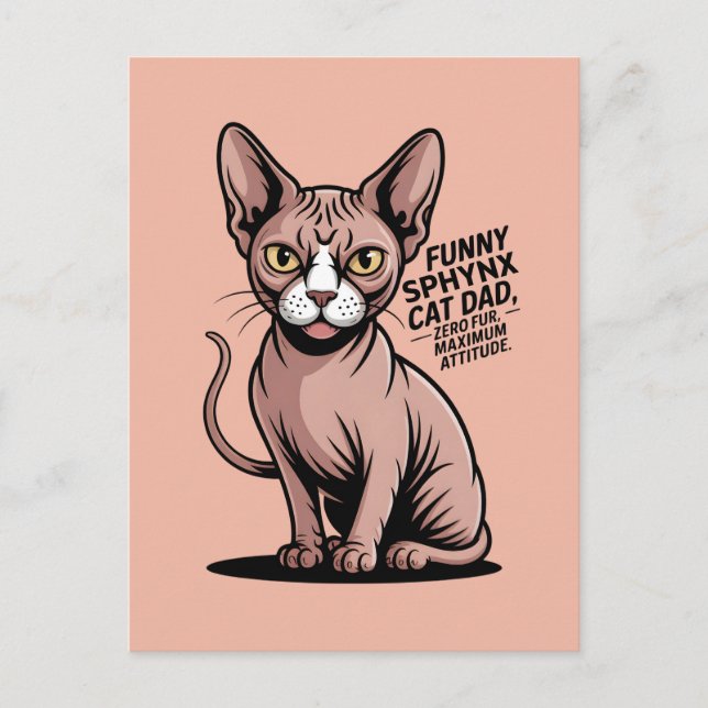 Carte Postale Illustration vectorielle de papa chat Sphynx drôle (Devant)