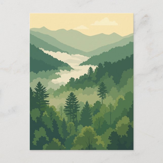 Carte Postale Illustration vectorielle de vallée forestière vert (Devant)