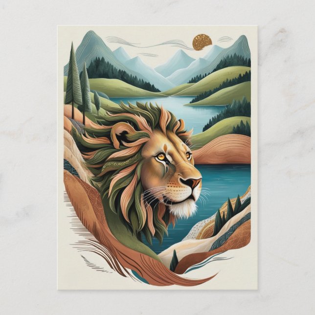 Carte Postale Illustration vibrante de lion hybride faune (Devant)
