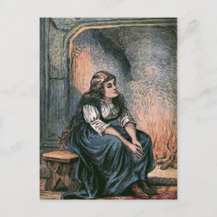 Carte Postale Illustration Vintage "Assis près du feu"