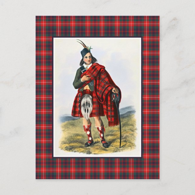 Carte Postale Illustration Vintage Clan Fraser Cadre Tartan (Devant)