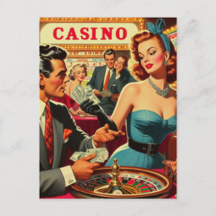 Carte Postale Illustration vintage Couple Casino