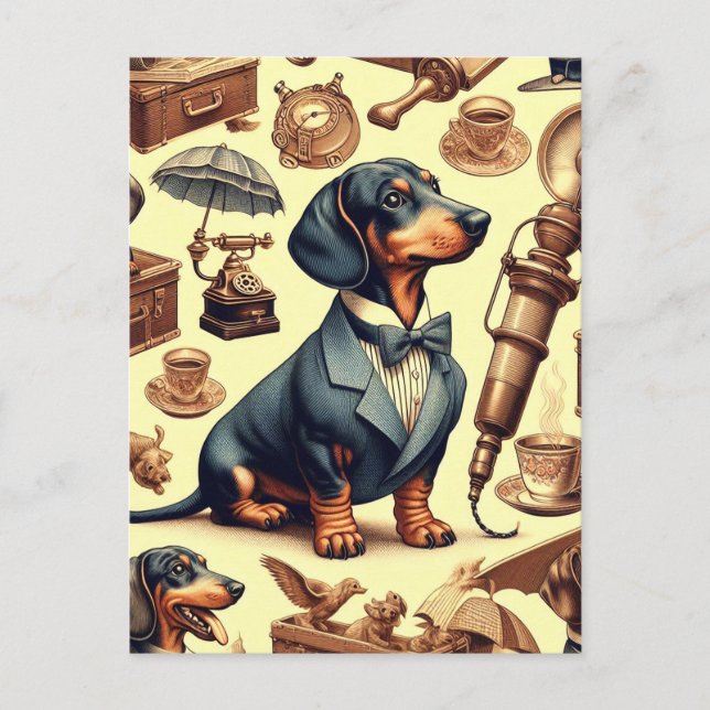 Carte Postale Illustration vintage Dachshund (Devant)