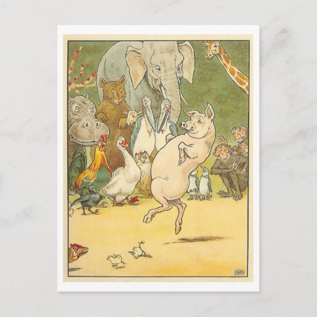Carte Postale Illustration vintage Danse Cochon / Animaux (Devant)