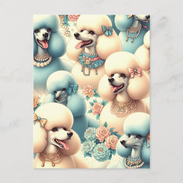 Carte Postale Illustration vintage de caniche sans joint (Devant)