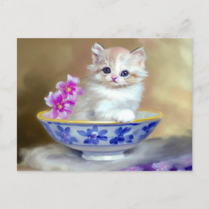 Carte Postale Illustration vintage de chaton blanc
