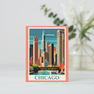 Carte Postale Illustration Vintage de Chicago