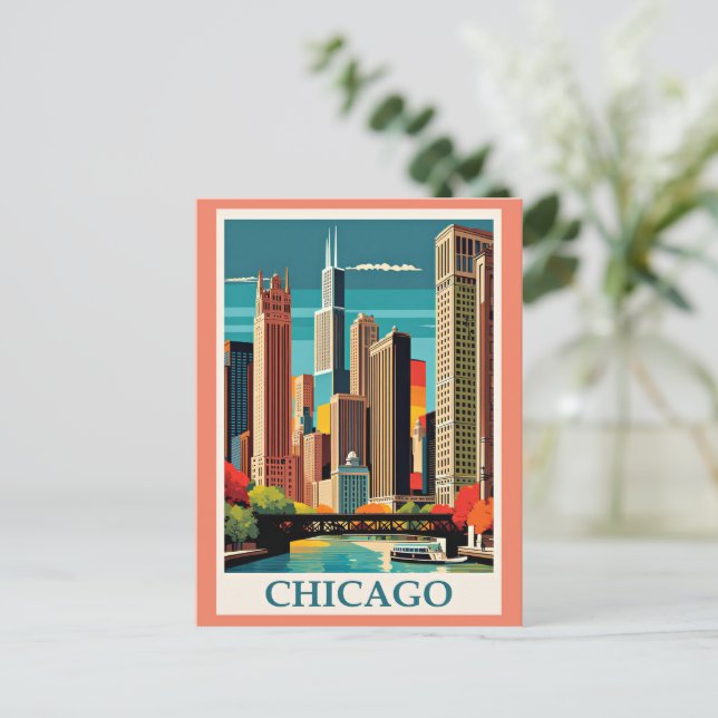 Carte Postale Illustration Vintage de Chicago (Debout devant)