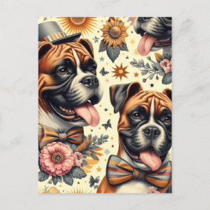 Carte Postale Illustration vintage de chien de boxe