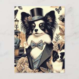 Carte Postale Illustration vintage de chien Papillon