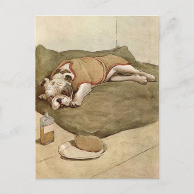 Carte Postale Illustration vintage de chiot Bulldog (Devant)
