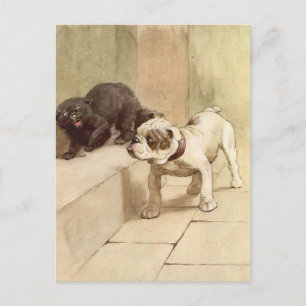 Carte Postale Illustration vintage de chiot Bulldog