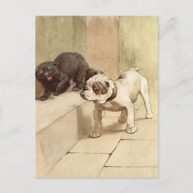 Carte Postale Illustration vintage de chiot Bulldog (Devant)