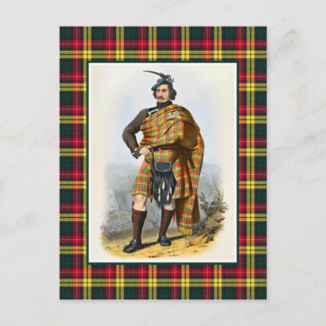 Carte Postale Illustration vintage de Clan Buchanan avec cadre e (Devant)