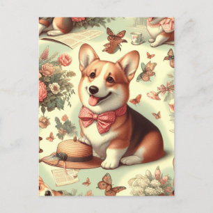 Carte Postale Illustration vintage de Corgi Cardigan gallois