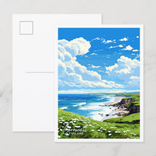 Carte Postale Illustration Vintage de Cornwall England Art Trave