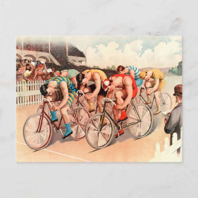Carte Postale Illustration Vintage de course à vélo (Devant)