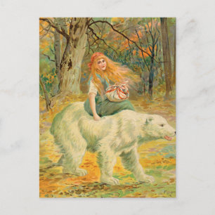 Carte Postale Illustration vintage de femme chevauchant un ours