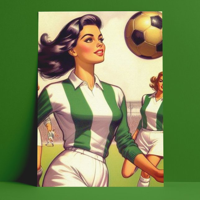 Carte Postale Illustration vintage de fille de soccer (Créateur téléchargé)