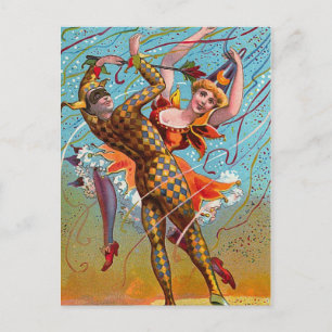 Carte Postale Illustration Vintage de la danse arlequin