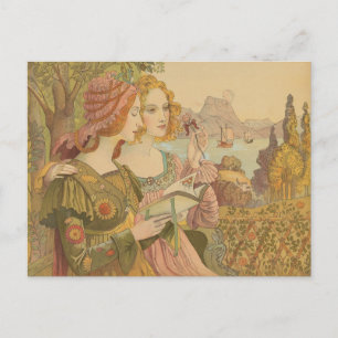 Carte Postale Illustration vintage de la lecture de deux femmes