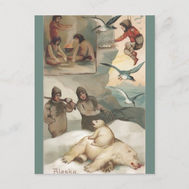 Carte Postale Illustration vintage de l'Alaska (Devant)