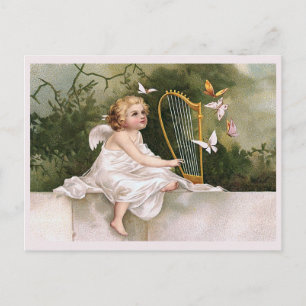 Carte Postale Illustration Vintage de l'ange et de la harpe
