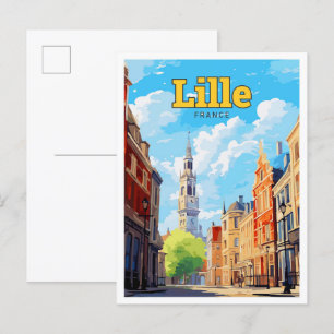 Carte Postale Illustration Vintage de Lille France Travel Art