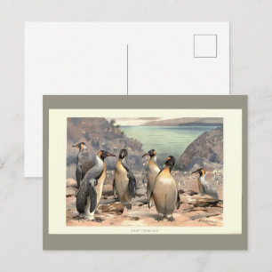 Carte Postale Illustration vintage de manchots géants antarctiqu