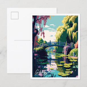 Carte Postale Illustration Vintage de voyage de Giverny France