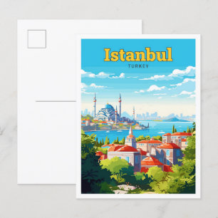 Carte Postale Illustration Vintage de voyage Istanbul Turquie