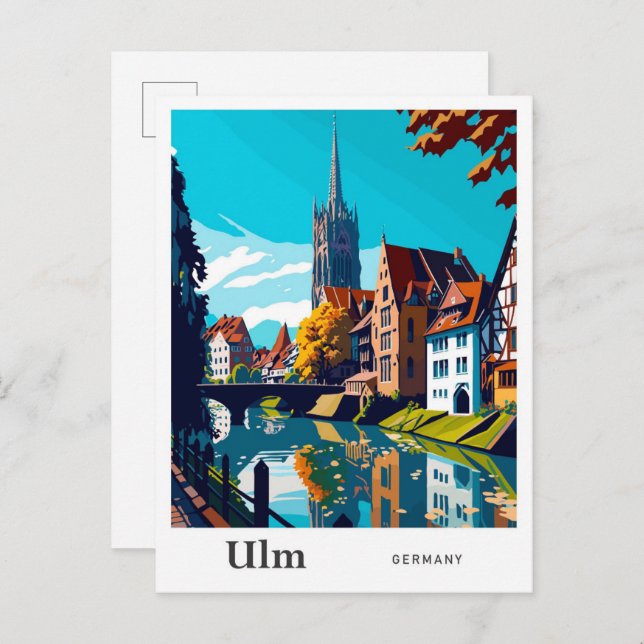 Carte Postale Illustration Vintage de voyage Ulm Allemagne (Devant / Derrière)