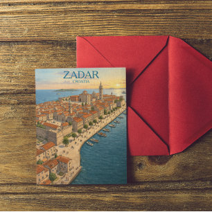 Carte Postale Illustration vintage de Zadar Croatie Côte Adriati