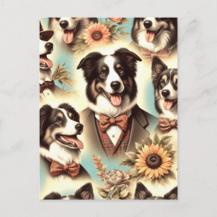 Carte Postale Illustration vintage des bordures Collie