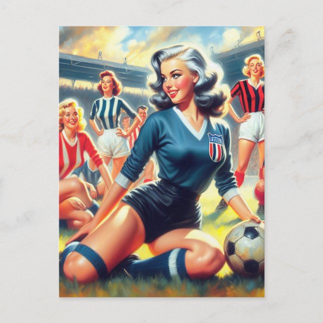 Carte Postale Illustration vintage des filles de soccer (Devant)