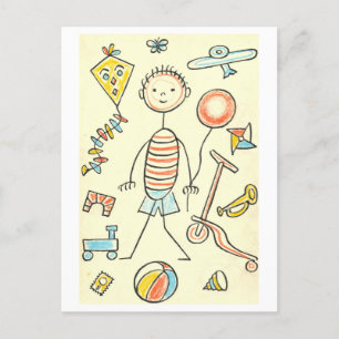 Carte Postale Illustration Vintage des jouets pour enfants